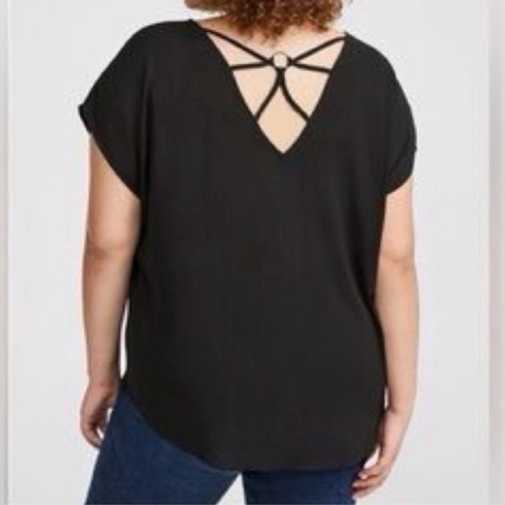 Torrid Elegant Black Criss Cross Back Chiffon Draped Blouse Size 3(22/24)